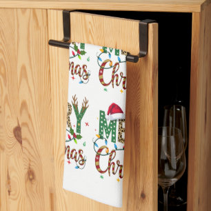 Wild & Whimsical Merry Christmas Leopard Print Kitchen Towel