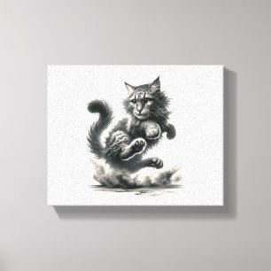 Wild Whiskers Leap - Black & White Cat Art Print