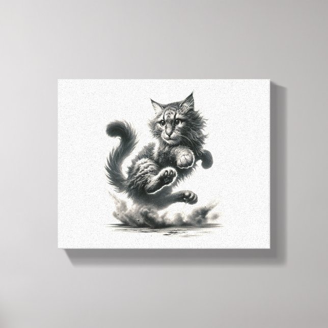 Wild Whiskers Leap - Black & White Cat Art Print (Front)