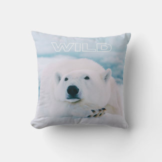 Wild White Arctic Polar Bear in Icy Snow Scene Throw Pillow