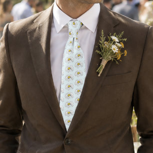 Wild White Daisy Blue Tie