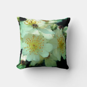 Wild White Rambling Roses Close Up  Throw Pillow