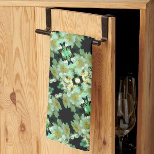 Wild White Rambling Roses Floral Pattern Kitchen Towel