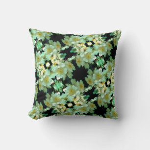 Wild White Rambling Roses Floral Pattern Throw Pillow