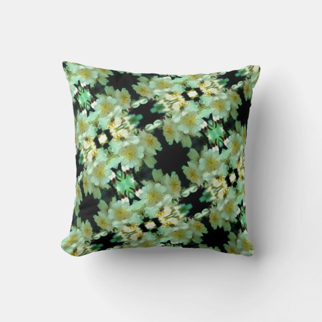 Wild White Rambling Roses Floral Pattern Throw Pillow (Front)