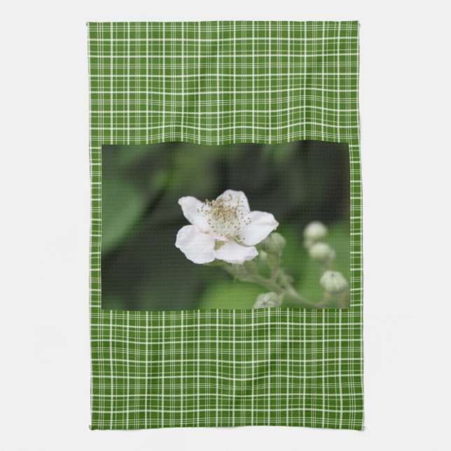 Wild white raspberry flower. kitchen towel (Vertical)
