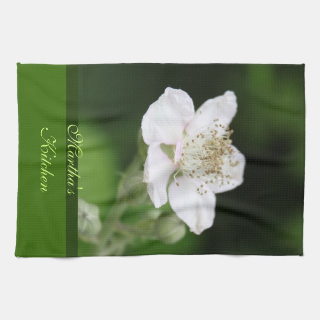 Wild white raspberry flower kitchen towel (Horizontal)