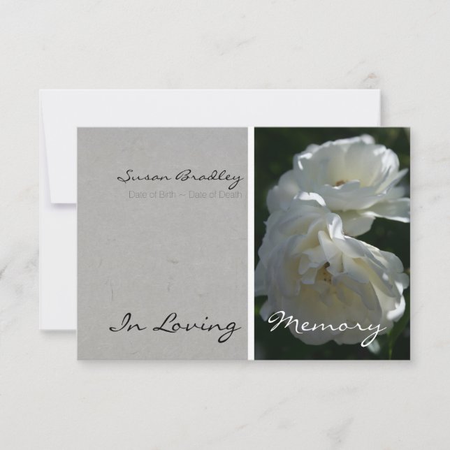 Wild White Roses In Loving Memory Announcement (Front)