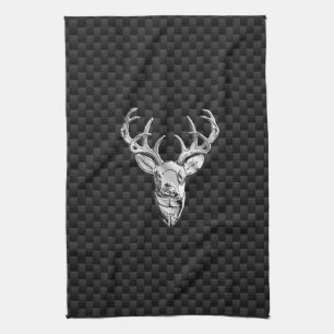 Wild White Tail Deer on Carbon Fibre Style Print Kitchen Towel