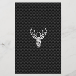Wild White Tail Deer on Carbon Fibre Style Print Stationery