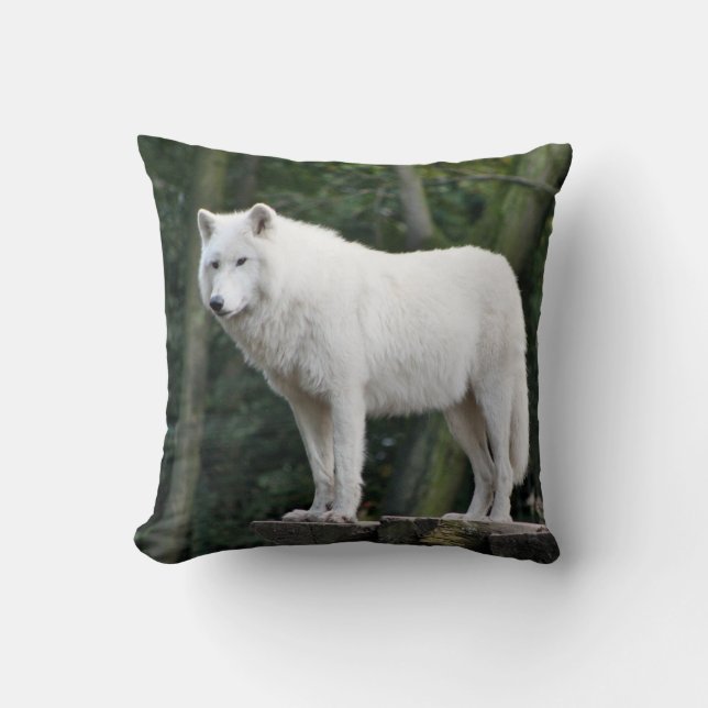 Wild White Wolf Throw Pillow (Front)
