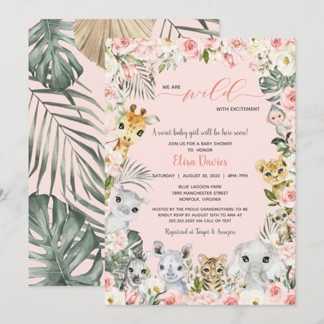 Wild with Excitement Jungle Animals Baby Shower Invitation (Front/Back)