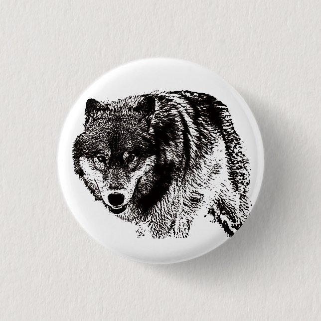 Wild Wolf Black & White Artwork 1 Inch Round Button (Front)