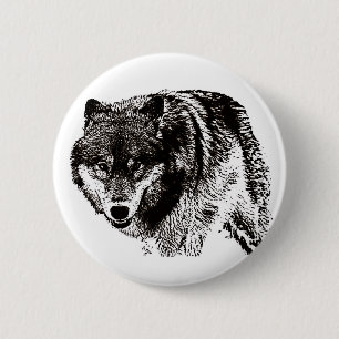 Wild Wolf Black & White Artwork 2 Inch Round Button