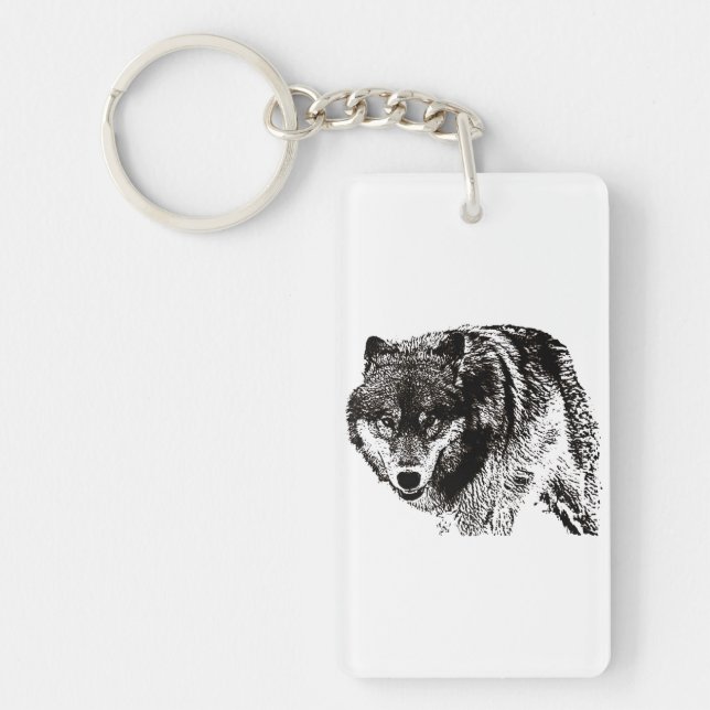 Wild Wolf Black & White Artwork Keychain (Front)