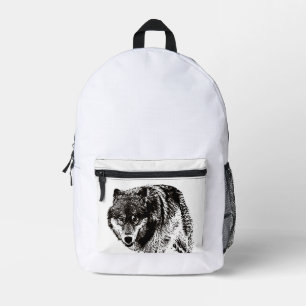 Wild Wolf Black & White Artwork Printed Backpack