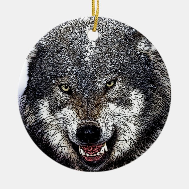 Wild Wolf Ceramic Ornament (Front)