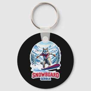 Wild Wolf From Serbia Snowboarding Adventure Keychain