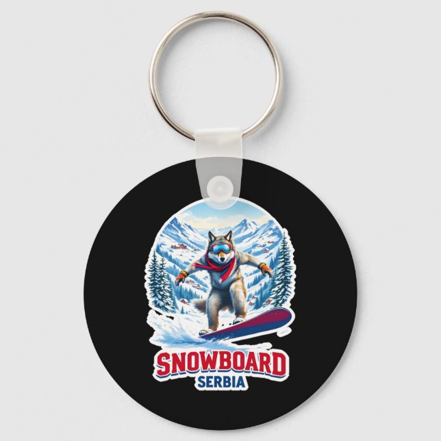 Wild Wolf From Serbia Snowboarding Adventure  Keychain (Front)