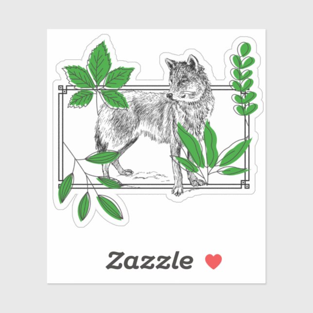 Wild Wolf & Green Leaves - Nature Art (Sheet)