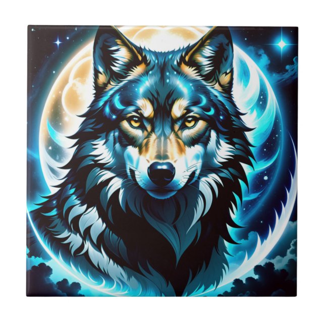 wild wolf in the moon tile (Front)