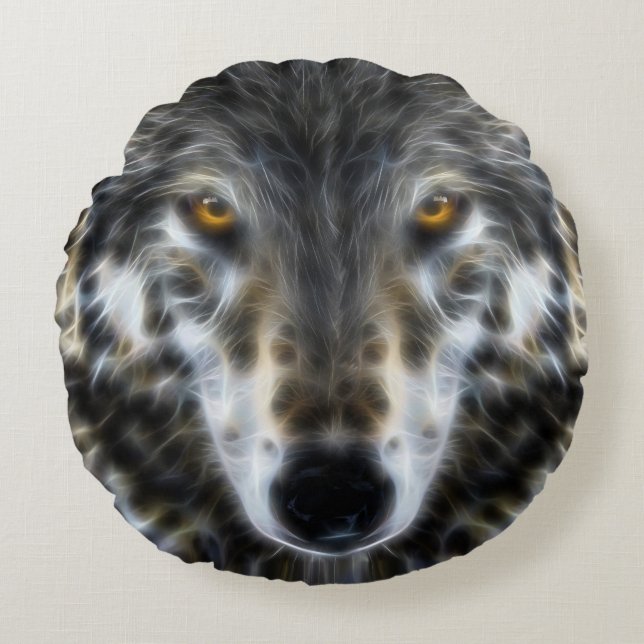Wild Wolf Inspirational Portrait Round Pillow (Front)