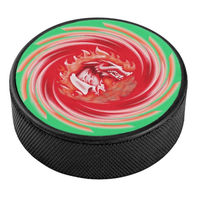 Wild Wolf Whirling green hockey puck (3/4)