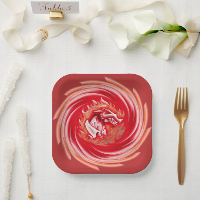Wild Wolf Whirling red square paper plates (Wedding)