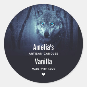 Wild Wolf with Magical Blue Eyes Candle Business Classic Round Sticker