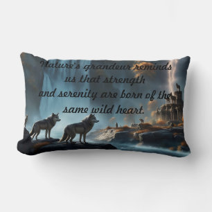 Wild Wolves at the Waterfall Oasis Lumbar Pillow