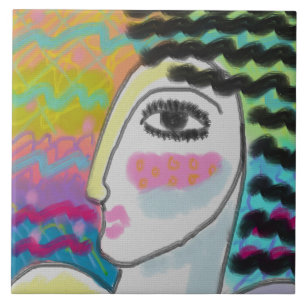 Wild Woman Abstract Digital Painting of a Woman Tile