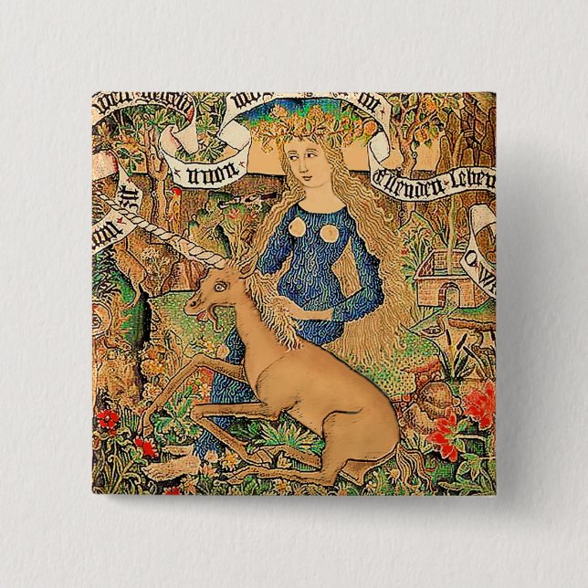 "Wild Woman With Unicorn" 2 Inch Square Button (Front)