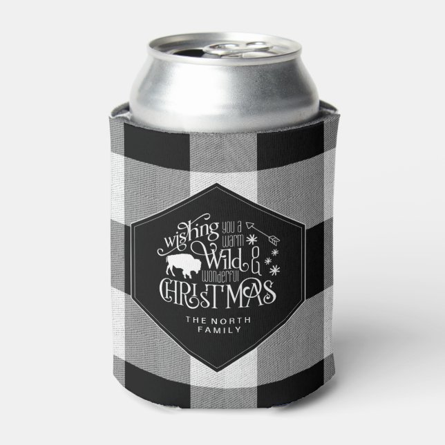 Wild Wonderful Christmas Black Buffalo Plaid ID604 Can Cooler (Can Front)