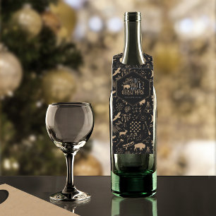 Wild Wonderful Christmas Pattern/Kraft Black ID604 Bottle Tag