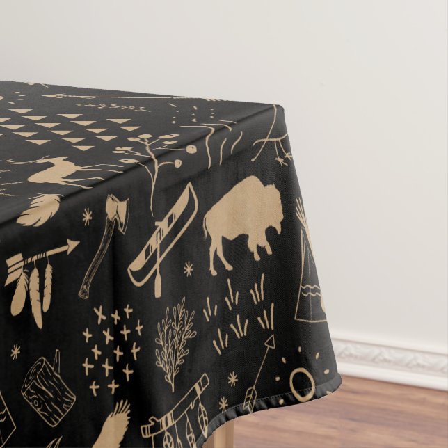 Wild Wonderful Christmas Pattern/Kraft Black ID604 Tablecloth (In Situ)