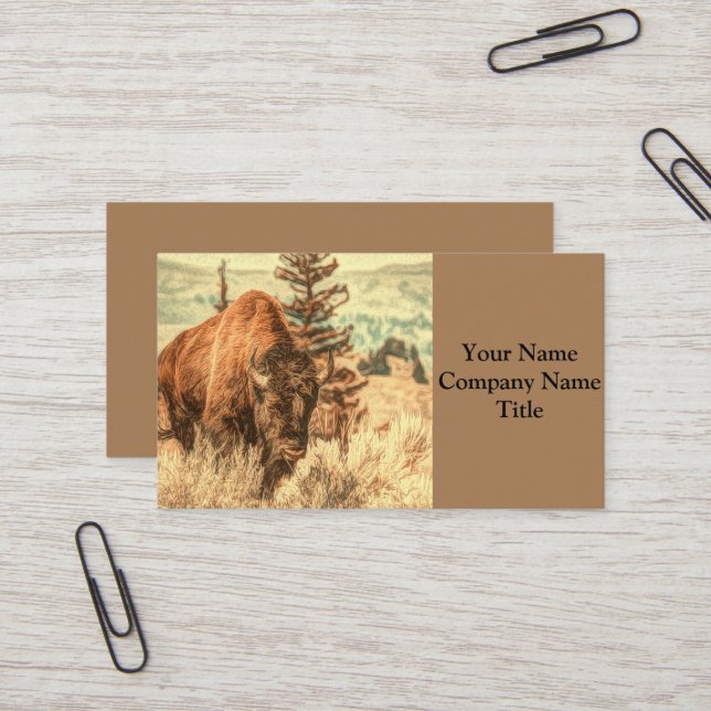 Wild Woodland Bison Business Card (Front/Back In Situ)