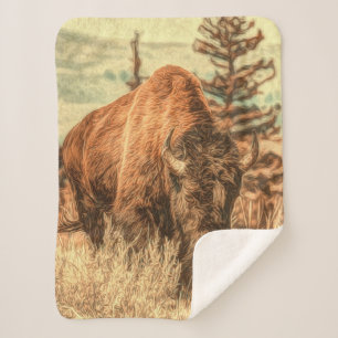Wild Woodland Bison Sherpa Blanket