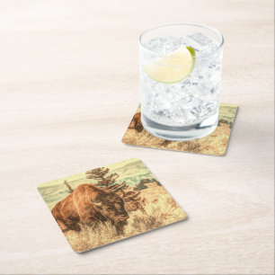 Wild Woodland Bison Square Paper Coaster