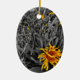 wild yellow cornflowers sepia tone , ceramic ornament