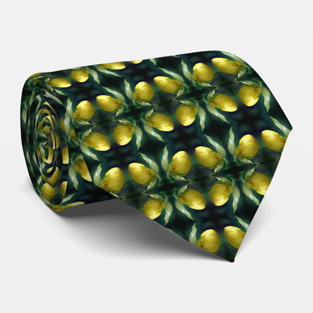 Wild Yellow Lady Slipper Orchid Flower Abstract Tie (Rolled)