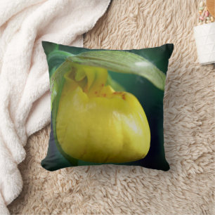 Wild Yellow Lady Slipper Orchid Flower Close Up Throw Pillow