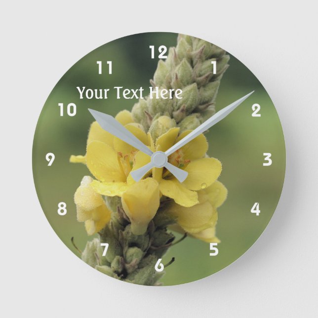 Wild Yellow Mullein Flower Round Clock (Front)