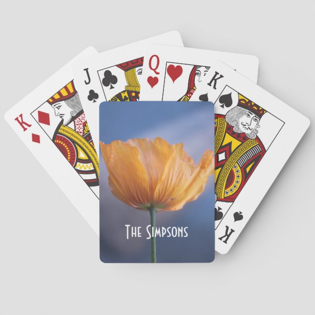 wild yellow poppy flower in blue background. playing cards (Back)