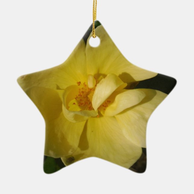 Wild Yellow Rose Ceramic Ornament (Front)