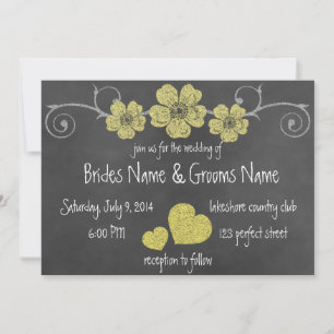 Wild Yellow Roses Chalkboard Wedding Invitation