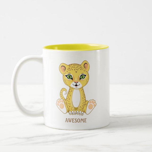 Wild Young Leopard Animal Cartoon Two-Tone Coffee Mug (Left)