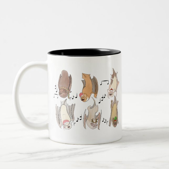 Wild Yultide - Carolling Bats Two-Tone Coffee Mug (Left)