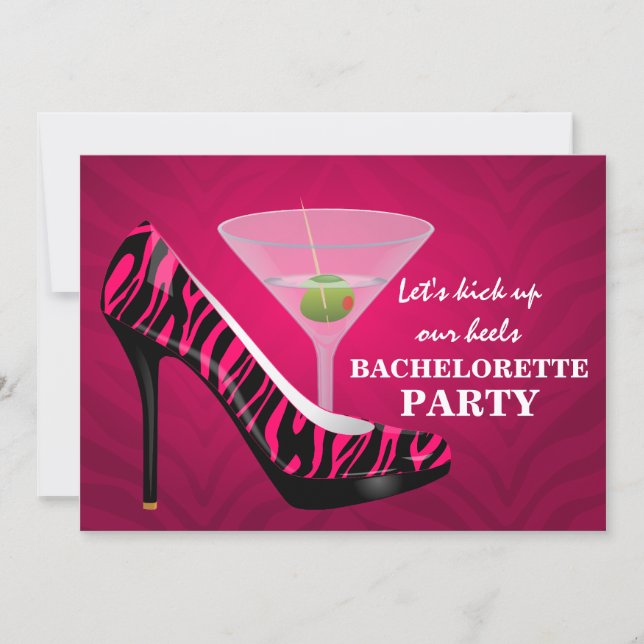 Wild Zebra High Heel Shoes Bachelorette Party Invitation (Front)