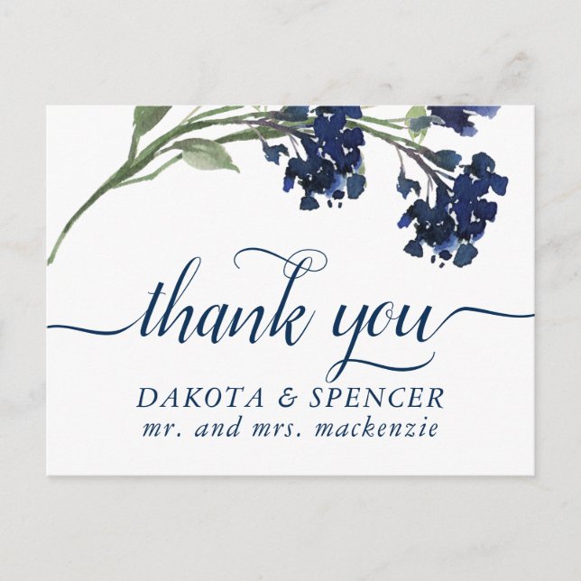 Wildbloom | Classic Blue Bohemian Flower Thank You Announcement Postcard (Front)