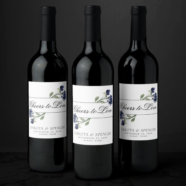 Wildbloom | Classic Blue Bohemian Garden Wedding Wine Label (Creator Uploaded)